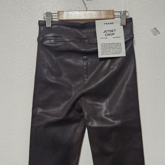 NWT Frame Jetset crop high rise mini boot pants coated chocolate brown - Picture 6 of 15